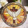 Holy Spirit Stained Glass Suncatcher, Cross & Dove Suncatcher, Religious Window Art, Christian Stained Glass, Faith-Based Gift