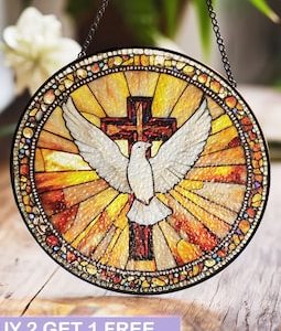 Holy Spirit Stained Glass Suncatcher, Cross & Dove Suncatcher, Religious Window Art, Christian Stained Glass, Faith-Based Gift