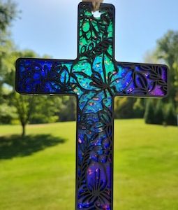 Cross Suncatcher - Floral Cross Suncatcher - Cross Suncatcher Glowforge