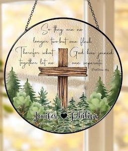 Personalized Christian Wedding Suncatcher: Cross Window Decor, Religious Gift