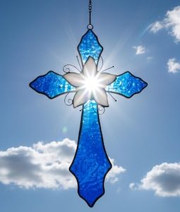 Stained Glass Cross Suncatcher – Handmade Religious Gift,Gift for Baptism, First Communion