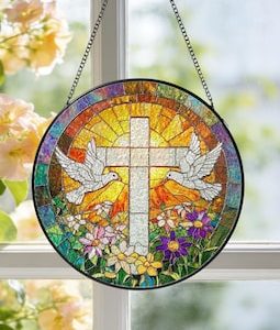 Dove Cross Stained Glass Suncatcher, Religious Gift, Jesus Home Decor, Birthday Gift