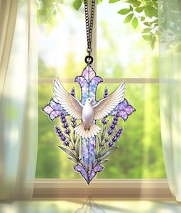 Dove Cross Suncatcher Window Hanging, Stained Glass Style Acrylic, Christian Gift, Baptism Gift, Memorial Gift, Sympathy Gift