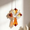 Cross With Peace Dove Handmade Stained Glass Suncatcher, Christian Church Decor Baptism Religious Gift Faith Based Spiritual Glass Cross Art