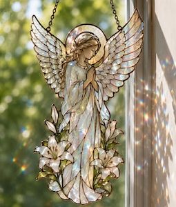 Angel Prayer Suncatcher, Christian Acrylic Window Hanging, Memorial Sympathy Gift, Faith Home Decor, Religious Keepsake