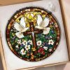 Christian Cross Suncatcher, Dove Stained Glass Window Hanging, Religious Faith Decor, Spiritual Christian Gift, Church Inspired Ornament