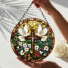 Christian Cross Suncatcher, Dove of Peace Window Hanging, Religious Stained Style Decor, Faith Gift for Christians